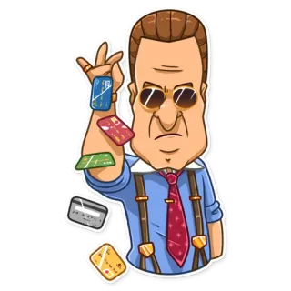 😎 66de964b man, sunglasses, tie, credit cards, money, finance, cartoon, wealth telegram sticker