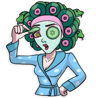 😲 58b3250c Medusa Medusa, mythology, snake, spa, cucumber, beauty, hair rollers, robe telegram sticker