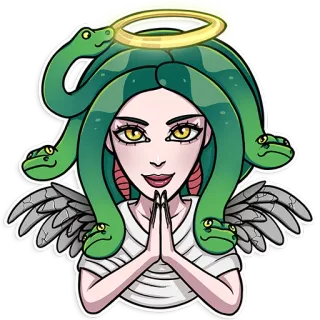 😇 68551e67 Medusa Medusa, mythology, snake, monster, Greek mythology, gorgon, halo, wings telegram sticker
