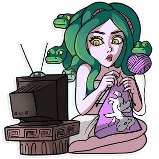 📺 68d0014a Medusa mythology, greek mythology, monster, knitting, snake, serpent telegram sticker