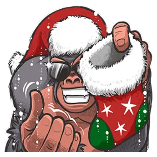 🎅 071b5042 Gorila, Topi Santa, Kaus kaki Natal, Jari tengah, Kartun, Ofensif telegram sticker