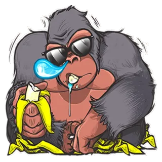 🍽 6707bd87 gorila, pisang, kacamata hitam, kartun, binatang, kera telegram sticker