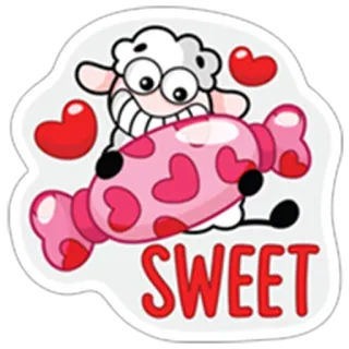 😍 71f0fcb6 SWEET 양, 사탕, 달콤한, 귀여운, 만화, 하트, 분홍색, 흰색 telegram sticker
