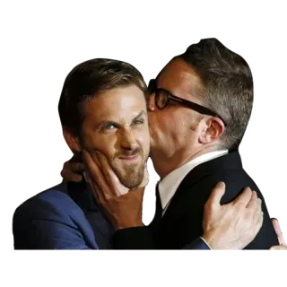 👨❤️👨 1d173f2a Ryan Gosling actor, portrait, man, kiss, hug whatsapp sticker