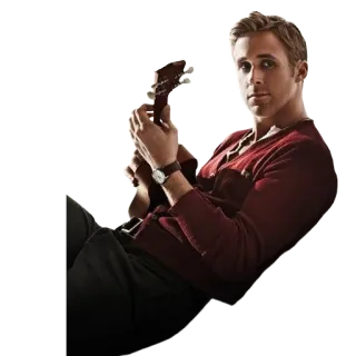 🎸 6f6efa73 Ryan Gosling actor, man, guitar, celebrity, red cardigan whatsapp sticker