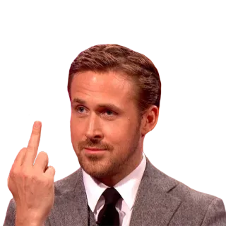 🖕 fb51b8a1 Ryan Gosling actor, middle finger, offensive, gesture, suit whatsapp sticker