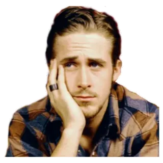 🙁 a0c38540 Ryan Gosling 瑞恩·高斯林, 演员, 悲伤, 思考, 名人, 男人, 肖像 telegram sticker
