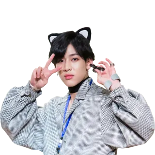 ✌️ 449c6fee BamBam K-pop, BamBam, telinga kucing, simbol perdamaian, musisi, idola, GOT7 telegram sticker