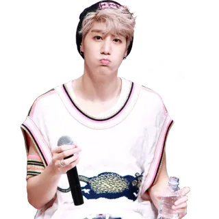 🤢 d8ba0be1 orang, pria, kpop, penyanyi, botol air, mikrofon, selebriti telegram sticker