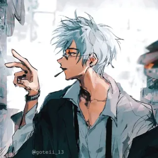 💠 a2093a65 @goteii_13 Аниме, Манга, Персонаж, Очки, Белые волосы, Наклейка whatsapp sticker