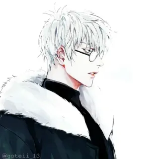 💠 b99e2e7b @goteii_13 Аниме, Очки, Белые волосы, Мужской, Портрет whatsapp sticker