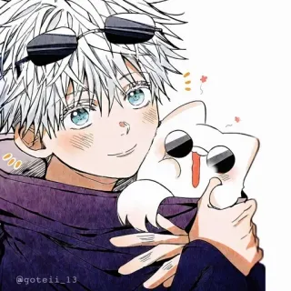 💠 e9868cf8 Satoru Gojo Jujutsu Kaisen @goteii_13 Аниме, Годжо, Магическая битва, Персонаж, Белые волосы, Солнцезащитные очки whatsapp sticker