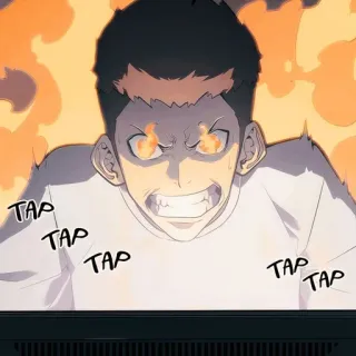 🧬 09c081d5 TAP TAP TAP TAP frustrado, enojado, gaming, tecleado, videojuego, ojos de fuego, teclado, molesto, hombre telegram sticker