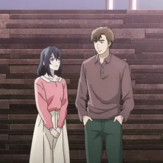 ➿ 879f516d 动漫, 情侣, 楼梯, 浪漫, 角色 whatsapp sticker