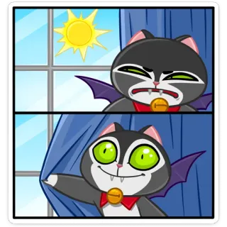 ☀️ 51840139 gato, vampiro, desenho animado, animal, engraçado, sol, janela, monstro telegram sticker