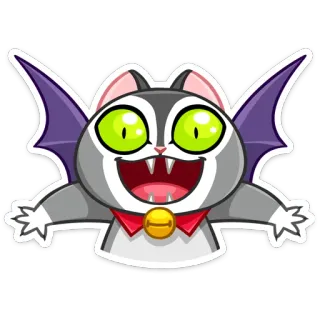 😈 9de46570 gato, vampiro, desenho animado, animal, morcego, halloween, fofo telegram sticker