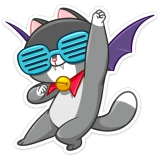 💃 a055342a gato, fofo, adesivo, desenho animado, asas, óculos de sol, halloween, animal telegram sticker