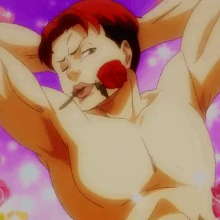 🧡 20508359 Anime, Mann, Rose, Oberkörperfrei, Muskulös, Rotes Haar, Blume whatsapp sticker