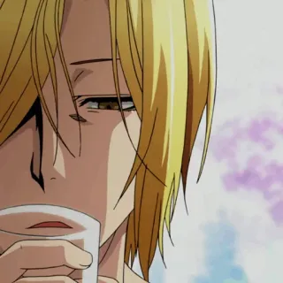 💛 bee12a92 Anime, blonde Haare, trinken, männlich, Person whatsapp sticker