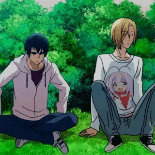 💚 d527acbd Anime, Charaktere, Sitzend, Gras, Casual whatsapp sticker