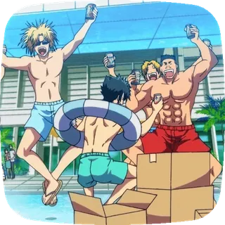 🏖 4b808246 hommes, maillot de bain, piscine, fête, été, anime telegram sticker
