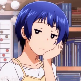 😐 1749374b 애니메이션, 지루함, 무표정, 짧은 머리, 파란 머리, 일러스트 telegram sticker