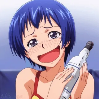 🥴 20b97508 애니메이션, 울음, 마시는, 행복한, 파란 머리, 여자 telegram sticker