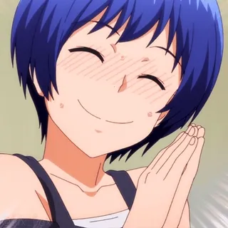 🙏 b0ca56b3 애니메이션 여자, 미소, 행복한, 만화, 파란 머리, 쾌활한, 귀여운 telegram sticker