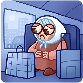 😔 8fe1a850 triste, anciana, dibujos animados, viajes, bolsos, autobús telegram sticker