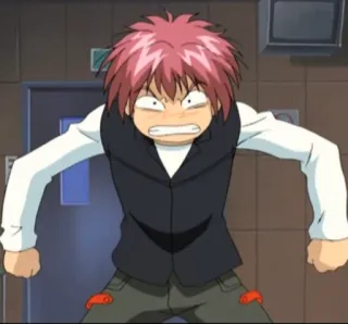 😠 68aee620 Anime, Desenho animado, Bravo, Frustrado, Chateado, Cabelo rosa, Masculino whatsapp sticker