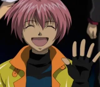 🖐 82878d5b anime, desenho animado, personagem, sorrindo, aceno, cabelo rosa whatsapp sticker