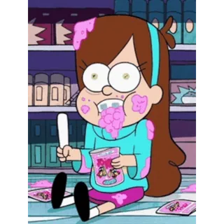🧁 e0f722c4 Mabel Pines Gravity Falls cartone animato, animato, personaggio, dolci, mangiare, divertente whatsapp sticker