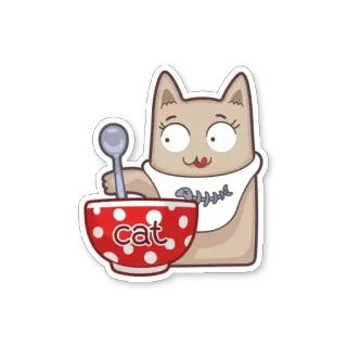 😀 e7f73509 cat Katze, Tier, Cartoon, niedlich, Essen, Schüssel telegram sticker