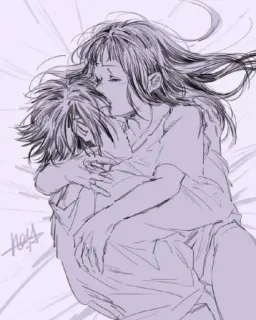 🎴 b511f8fe anime, manga, hug, kiss, couple, love, romance whatsapp sticker