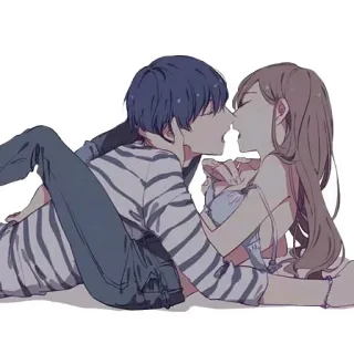 🎍 b5db9d2c kiss, anime, cartoon, romance, love, couple whatsapp sticker