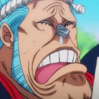 🏴‍☠️ 0e8648f3 Franky One Piece Anime, Chorando, Emocional, Rosto, Mangá, Suando whatsapp sticker