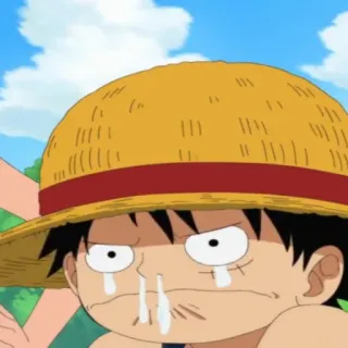 🏴‍☠️ 636b1d94 Monkey D. Luffy One Piece anime, desenho animado, One Piece, Monkey D. Luffy, chorando, triste, lágrimas, chapéu de palha whatsapp sticker