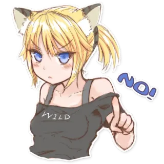 ✋ c4eb72d9 NO! fille anime, oreilles de chat, non, refus, dessin animé telegram sticker