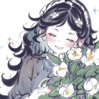 🤍 036df2c4 menina, anime, flores, fofo, ilustração whatsapp sticker