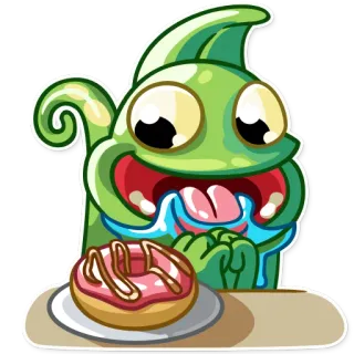 🍩 602fdc4b Phim hoạt hình, Tắc kè hoa, Bánh rán, Đồ ăn, Động vật, Dễ thương, Đói telegram sticker