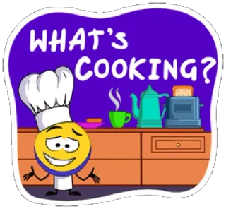 😋 51180f62 WHAT'S COOKING? memasak, koki, dapur, makanan, roti panggang, kopi telegram sticker