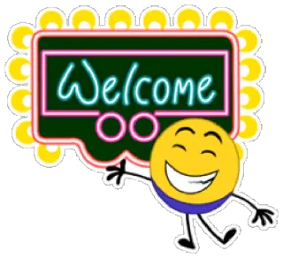 😇 e9baaec2 Welcome selamat datang, emoji, salam, neon, stiker, ceria, ramah telegram sticker