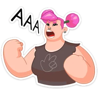 😔 2eeb4603 AAA 캐릭터, 만화, 화난, 소리치는, 분홍 머리, 스티커 telegram sticker