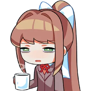 ☕️ 1a9fa1aa Monika Doki Doki Literature Club! 动漫, 疲惫, 咖啡, 可爱, 心跳文学俱乐部, 莫妮卡 whatsapp sticker