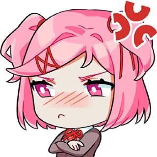 💢 26fccd00 Natsuki Doki Doki Literature Club! 动漫, 漫画, 傲娇, 可爱, 生气 whatsapp sticker