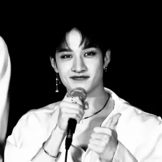 👣 73376f39 Bang Chan K-Pop, penyanyi, mikrofon, potret, idola telegram sticker