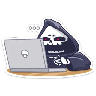 🤔 2884fbc4 Grim Reaper Tod, Gevatter Tod, Laptop, Cartoon, Skelett telegram sticker