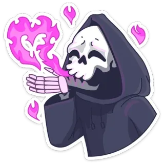 ❤️ 5029479a Grim Reaper Sensenmann, Tod, Skelett, Liebe, rosa Flamme, süß, Kapuze telegram sticker