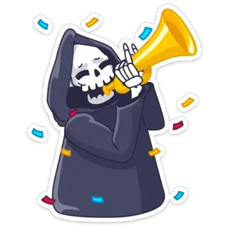 🥳 672a7d91 Grim Reaper Gevatter Tod, Tod, Skelett, Party, Feier, Konfetti, Trompete telegram sticker