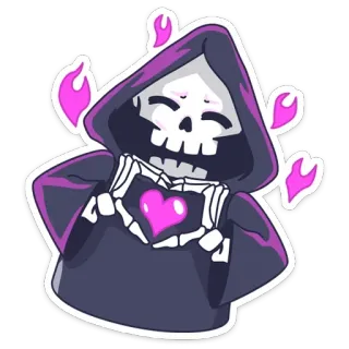 ❤️ aa63cd49 Sensenmann, Tod, Skelett, Herz, Liebe, süß, Cartoon telegram sticker